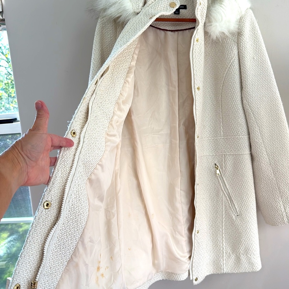 *LIKE NEW* Women's I.N.C International Concepts Cream Tweed Winter Coat - Size L - Picture 8 of 14